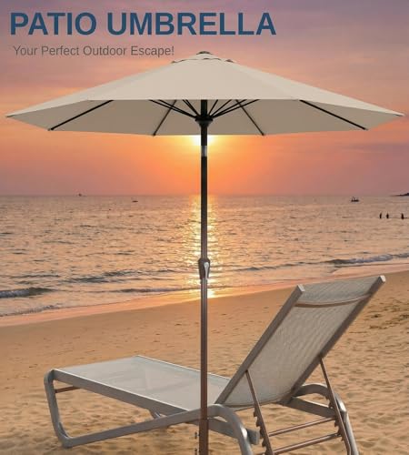 Tobeos 10FT Patio Umbrella, Outdoor Umbrella with Push Button Tilt and Crank, 8 Sturdy Ribs, UV Protection & Waterproof Market Umbrella for Pool, Backyard, Beach,Deck (Beige)