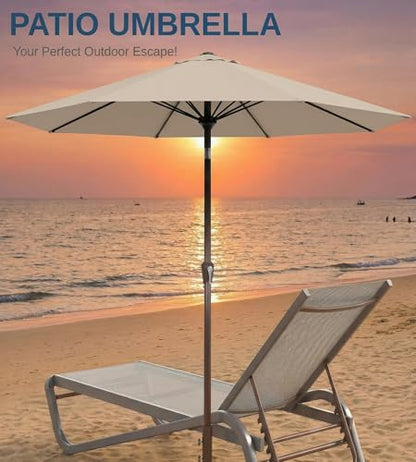 Tobeos 10FT Patio Umbrella, Outdoor Umbrella with Push Button Tilt and Crank, 8 Sturdy Ribs, UV Protection & Waterproof Market Umbrella for Pool, Backyard, Beach,Deck (Beige)