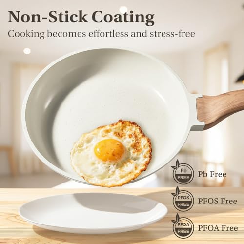 Sweetcrispy Pots and Pans Set, 25 Pcs Nonstick Kitchen Cookware Set, Induction Kitchen Cooking Set, Non-Toxic Frying Pans & Saucepans (PFOA/PFOS Free) Beige