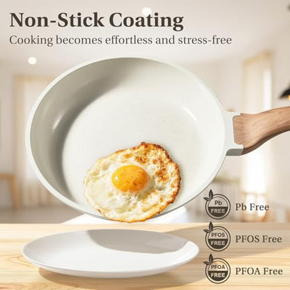 Sweetcrispy Pots and Pans Set, 25 Pcs Nonstick Kitchen Cookware Set, Induction Kitchen Cooking Set, Non-Toxic Frying Pans & Saucepans (PFOA/PFOS Free) Beige