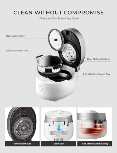 CUCKOO CRP-MHTR0309F | 3-Cup (Uncooked) Twin Pressure Induction Heating Rice Cooker | 11 Menu Options: High/Non-Pressure & More, Made in Korea | White, 3 Cups