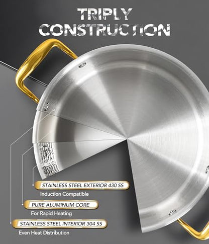 Michelangelo Triply Stainless Steel Stock Pot with Lid, Luxury Hammered Stainless Steel 6 Quart Pot with Lid & Golden Handle, Premium Induction Stockpot - 6QT