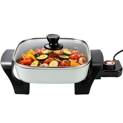 I-Keukenn 8" Electric Skillet with PFAS-Free Non-Stick Ceramic Coating, Removable Electric Frying Pan with Adjustable Temperature, Reversible Design, Tempered Glass Lid, Green