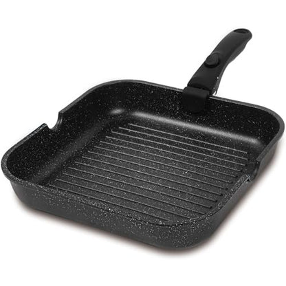 ESLITE LIFE 11 Inch Large Square Grill Pan, Induction Compatible Nonstick Steak Grill Pan with Detachable Handle, Versatile Skillet for Indoor Cooking, PTFE & PFOA Free, Black
