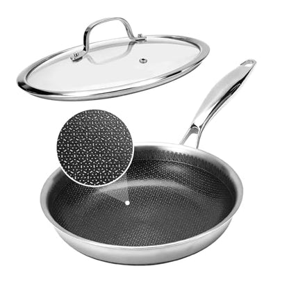 Legacy Culinaryware 10 Inch Tri-Ply Stainless Steel Hybrid Frying Pan with Lid - Ceramic Nonstick Skillet, Induction & Oven Safe 600°F, PFAS/PFOA Free Professional Clad Cookware