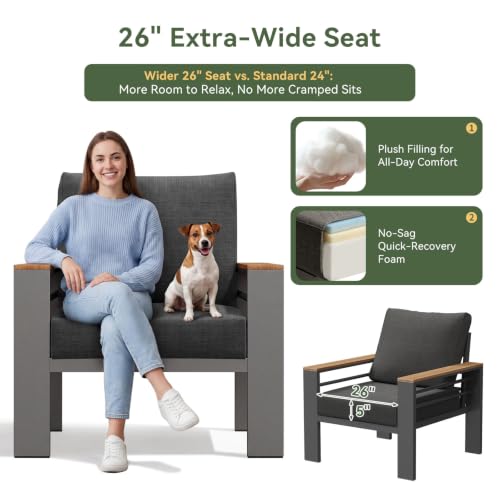 Aoxun Patio Furniture Set, Aluminum Outdoor Furniture with Oversized Seats