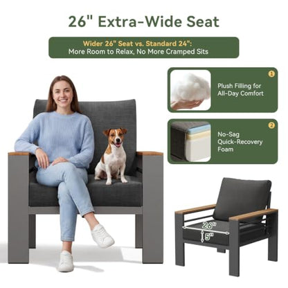 Aoxun Patio Furniture Set, Aluminum Outdoor Furniture with Oversized Seats