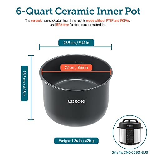 Cosori Pressure Cooker Ceramic Inner Pot, Compatible with Cosori Pressure Cooker CMC-CO601-SUS Only, BPA-Free, Non-Stick, CRP-CO601IP-SUS