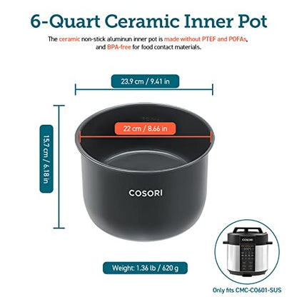 Cosori Pressure Cooker Ceramic Inner Pot, Compatible with Cosori Pressure Cooker CMC-CO601-SUS Only, BPA-Free, Non-Stick, CRP-CO601IP-SUS