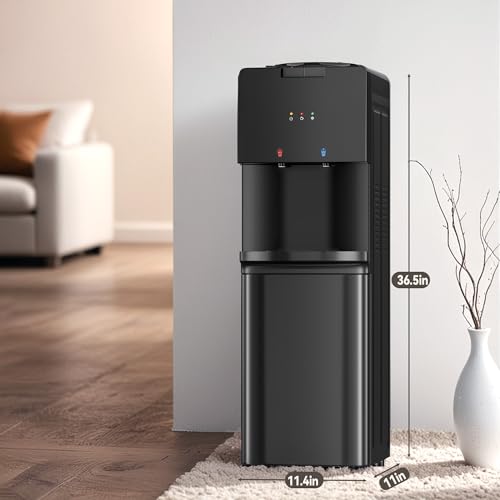 Manastin Water Dispenser with Hot & Cold Water, Top Loading Water Cooler for 3 or 5 Gallon Bottles with Child Safety Lock, Ideal for Kitchens, Offices,Solid Black