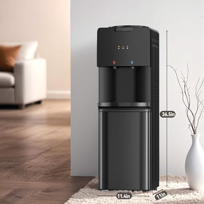 Manastin Water Dispenser with Hot & Cold Water, Top Loading Water Cooler for 3 or 5 Gallon Bottles with Child Safety Lock, Ideal for Kitchens, Offices,Solid Black