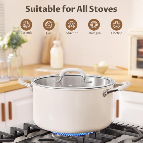 12 Quart Nonstick Stock Pot with Lid, BEZIA Fully-Clad 3-Ply Stainless Steel Pots, Induction Soup Pot with Lid, Kitchen Cooking Pots with Silicone Handle, for All Cooktops, Free of PTFE/PFOA/PFOS