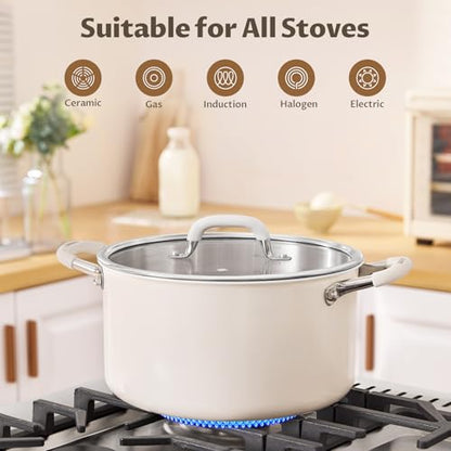 12 Quart Nonstick Stock Pot with Lid, BEZIA Fully-Clad 3-Ply Stainless Steel Pots, Induction Soup Pot with Lid, Kitchen Cooking Pots with Silicone Handle, for All Cooktops, Free of PTFE/PFOA/PFOS