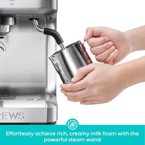CASABREWS Ultra Espresso Machine with LCD Display, 20 Bar Espresso Maker with Powerful Milk Frother, Customizable Brewing Temperature, Barista-Level Latte and Cappuccino Machine for Home, Silver