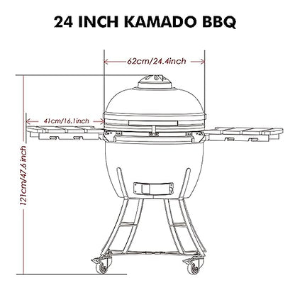 Kalamera 24” Ultimate Outdoor Ceramic Grill Kamado with Cart and Side-wings Black