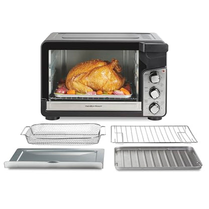 Hamilton Beach Easy View XL Toaster Oven with Sure-Crisp® Air Fry, 6 Slice Capacity, Black with Stainless Steel Accents, R31460 (Renewed)