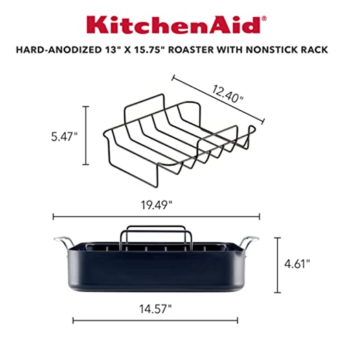 KitchenAid Hard Anodized Roasting Pan/Roaster with Removable Rack, 13 Inch x 15.75 Inch - Matte Black