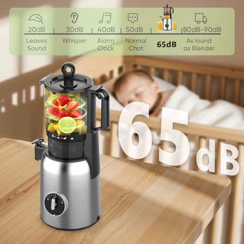 Kismile 300W Cold Press Juicer, 5.4" Wide Feed Chute, Slow Masticating Juicer Machines Vegetable and Fruit, Electric Juicers Juice Maker with Reverse Function, Stainless Steel Juicer Easy to Clean