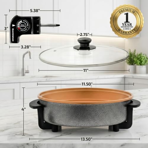 OVENTE Round Electric Skillet, 11.5" Nonstick Frying Pan, Copper SK11112CO