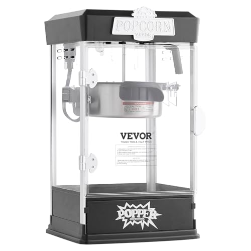 VEVOR Popcorn Maker, 480W Popcorn Popper Machine, 4 Oz Kettle Makes 1.5 Gallon per Batch, Tabletop Popcorn Maker, Includes 3 Scoops, Movie Theater Style, Black