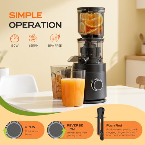 Juicer Machines, Cold Press Juicer for Leafy Greens, Fruits & Vegetables, 150W Slow Masticating Juicers, High Juice Yield, Easy to Clean
