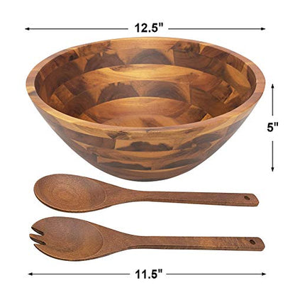 AIDEA Salad Bowls, Wooden Salad Bowls Set, Large Acacia Wood Serving Bowl for Fruits, Salad, 12.5" Big Salad Bowl with Serving Utensils