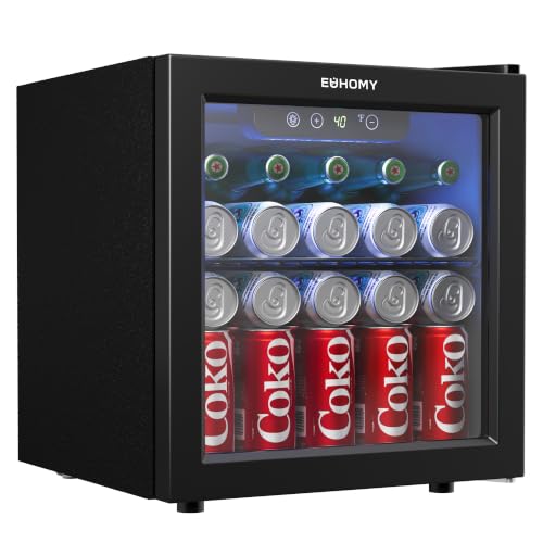 EUHOMY 12 Bottle 48 Can Mini Fridge, Beverage Refrigerator with Glass Door