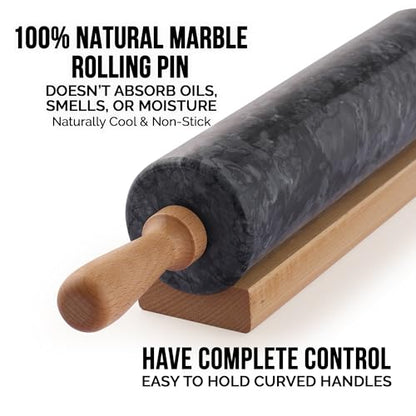 Zulay Kitchen 17-Inch Marble Rolling Pin With Stand - Polished Marble Rolling Pins For Baking - Long Rolling Pin Marble With Beechwood Handle - Non-stick Roller Pin For Baking Pastries, Bread & Pizza