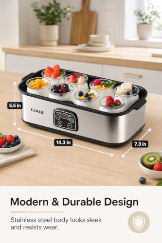 GDOR Yogurt Maker with Adjustable Temp and 48H Timer, 8 BPA-Free Glass Jars