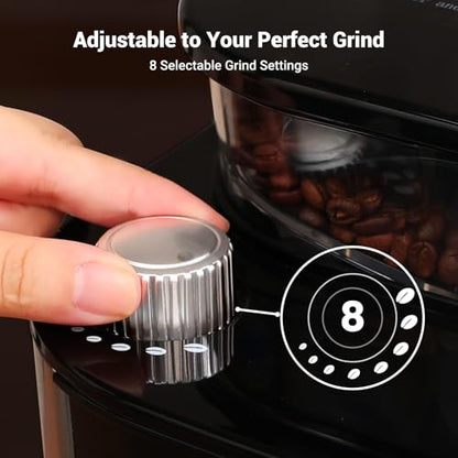 Gevi 10-Cup Drip Coffee Maker with Built-in Burr Grinder & Programmable Timer, 1.5L Water Tank, Auto Keep-Warm, Reusable Filter - Fresh Ground Coffee Machine (Black)