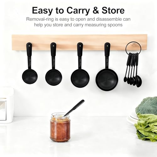 Bopei Measuring Cups and Spoons Set, Titanium-Plated Matte Black Stainless Steel 10 Piece for Cooking and Baking (5 Cups + 5 Spoons All Black)