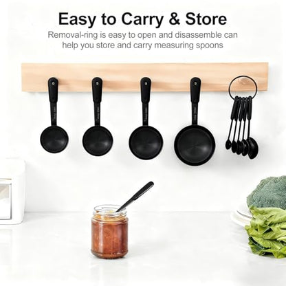 Bopei Measuring Cups and Spoons Set, Titanium-Plated Matte Black Stainless Steel 10 Piece for Cooking and Baking (5 Cups + 5 Spoons All Black)