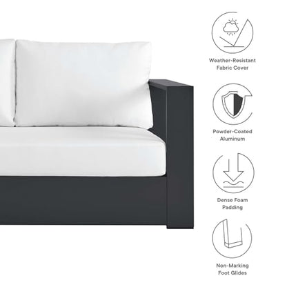 Modway Tahoe Aluminum 3-Piece Outdoor Patio Furniture Gray White, Modular Sectional Sofa Set with Weather-Resistant Cushions, Ideal for Deck, Backyard Poolside