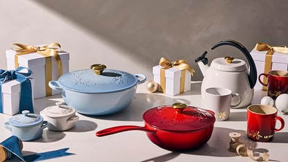 Le Creuset Enameled Cast Iron Holly Collection Saucier, 2.25 qt., Artichaut with Gold Knob