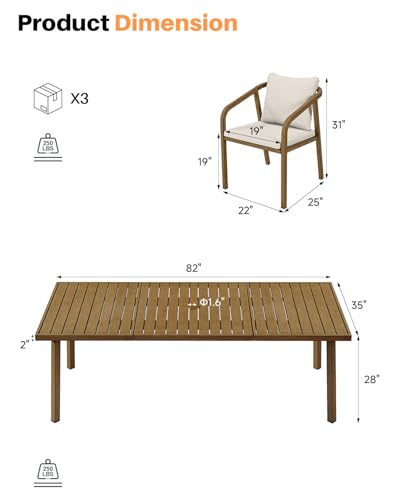 SEEHILL 9 Pieces Never-Rust Aluminium Outdoor Dining Set, Patio Table and Chairs for 8, Patio Dining Set with Rectangle Table, Outdoor Dining Chairs with Removable Cushions for Deck, Backyard, Teak