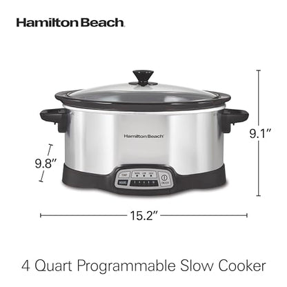 Hamilton Beach 4 Quart Programmable Slow Cooker with Flexible Easy Programming, 5 Cooking Times, Dishwasher-Safe Crock & Lid, Silver (33443)