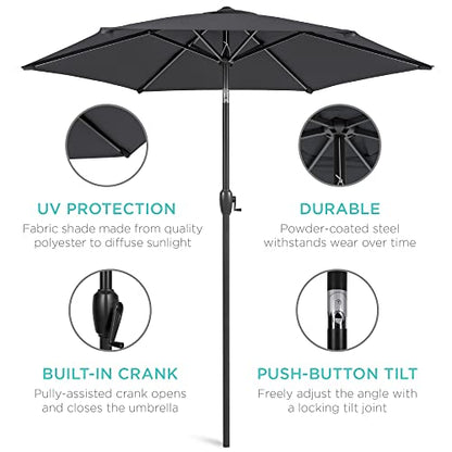 Best Choice Products 7.5ft Heavy-Duty Round Outdoor Market Table Patio Umbrella w/Steel Pole, Push Button Tilt, Easy Crank Lift - Black