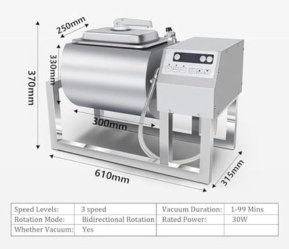 Commercial Meat Tumbler Marinator,18L Vacuum Tumbler Marinating Machine,Stainless Steel Food-Grade Vacuum Curing,3-Speed,Bidirectional Rotation Rapid Marination