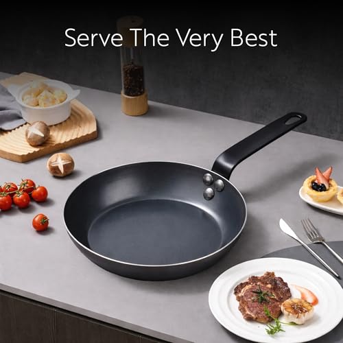 Restaurantware-Met Lux 9 Inch Fry Pan, 1 Lightweight Frying Pan - Induction-Ready, Triple-Riveted, Black Carbon Steel Cooking Skillet, Durable, For Searing, Sauteing, And Browning Food