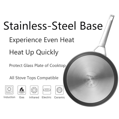 MsMk 3.5 Quart Deep Frying pan, 10-inch Durable pans for refreshing old saute pan with lid, Deep and straight edge, Easy Clean-Up, Even Heating, Comfortable Handling, Induction Compatibility,
