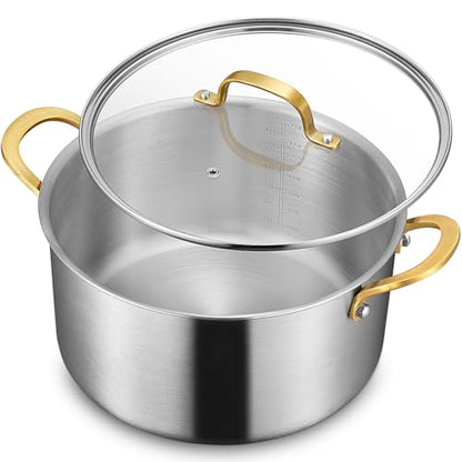 BEZIA 6 Quart 3-Ply Stainless Steel Stockpot, Soup Pot with Lid in Fully Clad Tri-Ply Stainless Steel, Even Heat Distribution, Cooking Pot with Handles, All Cooktops Compatible, Perfect for Stew