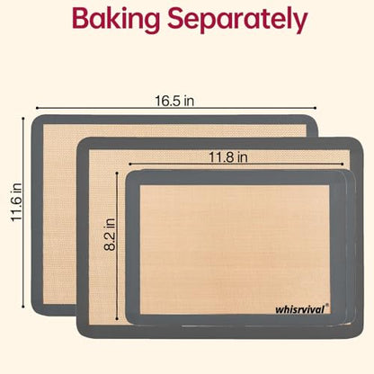 whisrvival 4 Pcs Silicone Baking Mat, Non-Stick Baking Mat, Food Safe Silicone Mats for Baking Cookies, Macarons, Vegetables, 480℉ Heat Resistant (Grey)