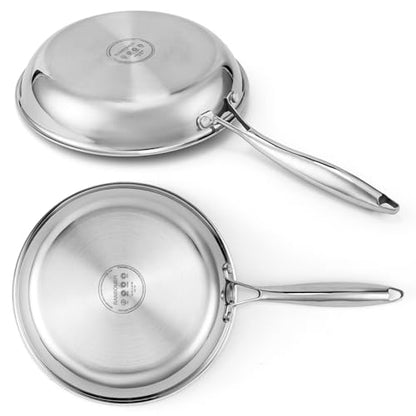 Ranbomer Tri-Ply Stainless Steel Frying Pan 10 Inch，Non-Toxic PFAS, PFOA & PTFE Free, Compatible With All Cooktops & Induction Safe, Oven Safe Pan for Searing & Sautéing.