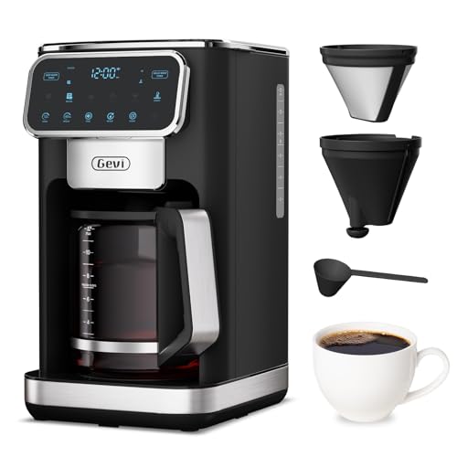 Gevi Touchscreen 12-Cup Coffee Maker, Bold & Iced Brew, Glass Carafe