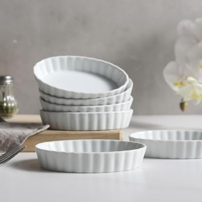 SumitlEyao 4-Piece Porcelain Baking Dish Set - 4 OZ 5.2 Inch Small Ramekins Pie Pans, Oven Safe Ramekins for Quiche, Tart, Dessert, Creme Brulee, Au Gratin | Stackable, Dishwasher Safe