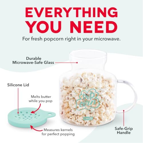 Dash Microwave Popcorn Popper - Convenient Popcorn Maker with Butter-Melting Silicone Lid - Easy to Use & Quick Cleanup - Aqua