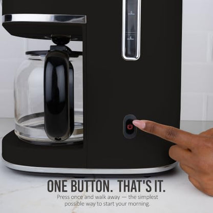 Nostalgia Classic Retro 10 Cup Coffee Maker - One-Touch Drip Brew, Reusable Filter - Anti-Drip, Auto Shutoff, & Time Display - Dishwasher Safe 50 oz Carafe - Black