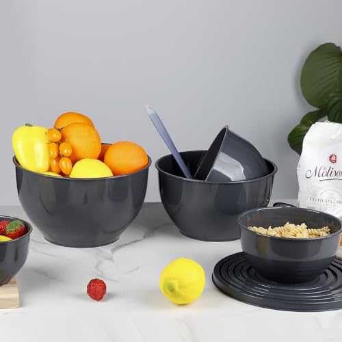 Greentainer Plastic Mixing Bowls with Lids Set for Kitchen, 5 Set Nesting Bowls for Mixing, Baking, Prepping, Cooking and Serving Food, Mixing Bowls Dishwasher, Microwave Safe