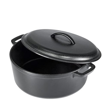 Amazon Basics Pre-Seasoned Cast Iron Dutch Oven Pot with Lid and Dual Handles, Oven Safe, Heavy-Duty, 7-Quart, Round, Black