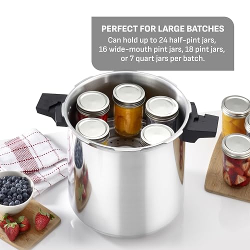 T-fal 22-Quart Aluminum Pressure Canner, 3 PSI Settings, Home Canning, Includes Racks & Canning Guide, Large Capacity, Pressure & Water Bath Canning for Vegetables, Meats, Seafood & Fruits, Silver